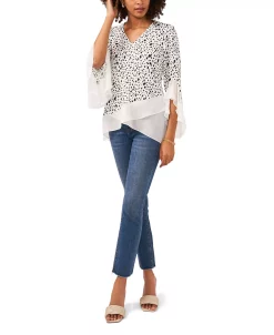 Vince Camuto Women's Flutter Sleeve V-Neck Animal Print Top -Anne Klein Sales Store 23755988 fpx