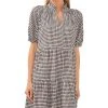 CeCe Women's Gingham Babydoll Elbow-Sleeve Tiered Dress