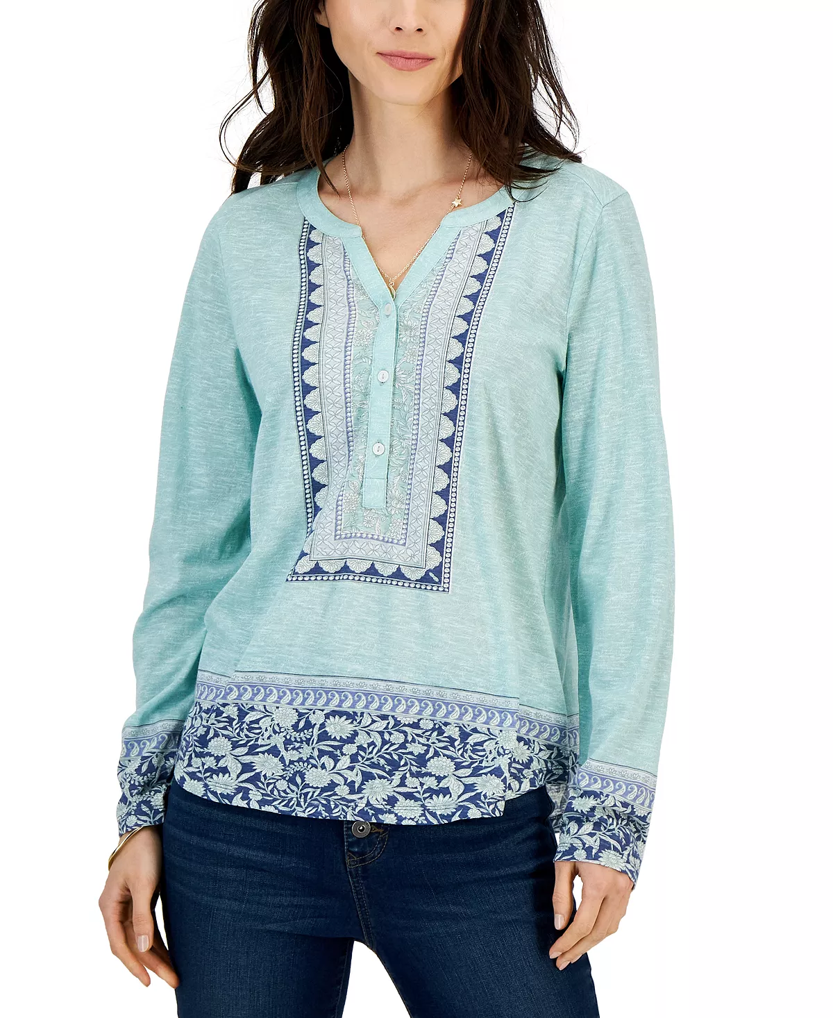 Style & Co Women's Floral Mixed-Print Split-Neck Top, Created For Macy's 5 Style & Co Women's Floral Mixed-Print Split-Neck Top, Created For Macy's - Image 5
