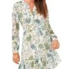 Vince Camuto Women's Printed Split-Neck Long-Sleeve Dress