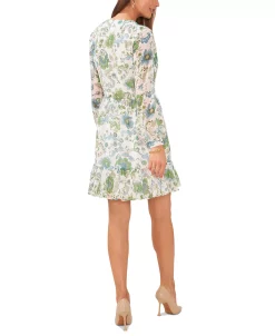 Vince Camuto Women's Printed Split-Neck Long-Sleeve Dress 8 Vince Camuto Women's Printed Split-Neck Long-Sleeve Dress -Anne Klein Sales Store 23776551 fpx