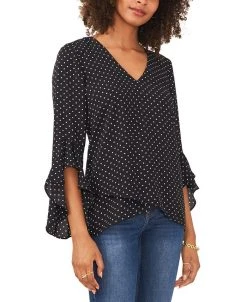 Vince Camuto Women's Printed V-Neck Flutter Sleeve Top