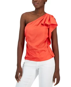 INC International Concepts Women's One-Shoulder Ruffled Top, Created For Macy's