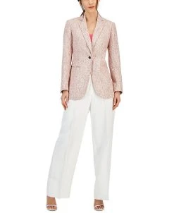 Anne Klein Women's Tweed One-Button Notched-Collar Jacket, V-Neck Camisole & Asymmetrical-Fly Wide-Leg High Rise Pants