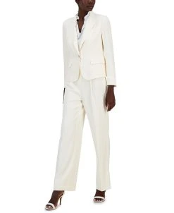 Anne Klein Women's Notched-Collar One-Button Blazer, Ruffle-Trim Tie-Neck Sleeveless Blouse & Collection Side-Zip Hollywood Waist Pants