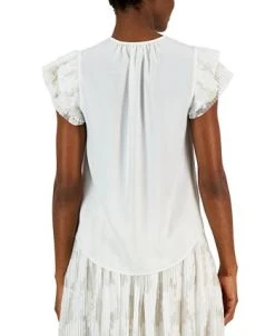 Anne Klein Women's Lace Cap-Sleeve Split-Neck Top -Anne Klein Sales Store 23777083 fpx