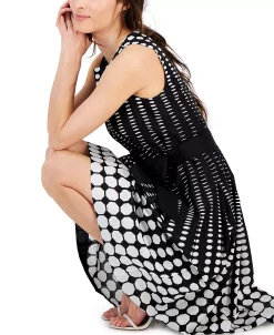 Anne Klein Women's Cotton Dot-Print Fit & Flare Belted Dress -Anne Klein Sales Store 23777245 fpx