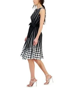Anne Klein Women's Cotton Dot-Print Fit & Flare Belted Dress -Anne Klein Sales Store 23777248 fpx