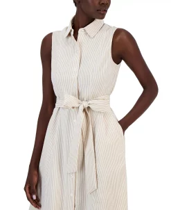 Anne Klein Women's Sleeveless Seersucker Belted Shirt Dress -Anne Klein Sales Store 23777259 fpx