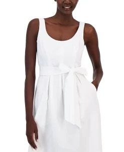 Anne Klein Women's Belted Seersucker Sleeveless Midi Dress 8 Anne Klein Women's Belted Seersucker Sleeveless Midi Dress -Anne Klein Sales Store 23777318 fpx
