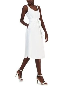 Anne Klein Women's Belted Seersucker Sleeveless Midi Dress 7 Anne Klein Women's Belted Seersucker Sleeveless Midi Dress -Anne Klein Sales Store 23777319 fpx