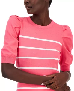 Anne Klein Women's Striped Puff-Sleeve Top -Anne Klein Sales Store 23777379 fpx