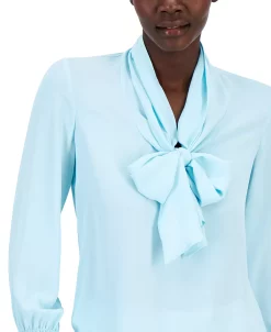 Anne Klein Women's Chiffon Smocked-Cuff Bow Blouse -Anne Klein Sales Store 23777463 fpx