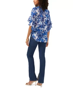 Vince Camuto Women's Flutter Sleeve Pintuck Henley Top -Anne Klein Sales Store 23800429 fpx