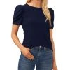 CeCe Women's Mixed-Media Puff-Sleeve Crewneck Top