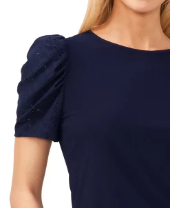 CeCe Women's Mixed-Media Puff-Sleeve Crewneck Top -Anne Klein Sales Store 23807266 fpx