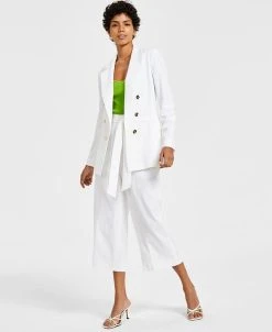 Bar III Women's Faux-Double-Breasted Long-Sleeve Blazer, Ribbed Sweater Camisole & High-Rise Wide-Leg Tie-Waist Crop Pants, Created For Macy's