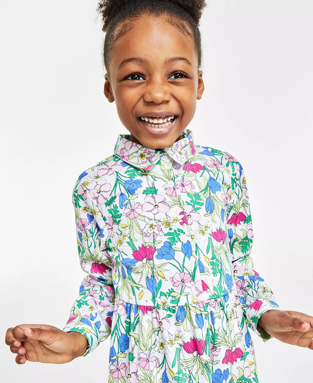 Charter Club Little Girl's Long-Sleeve Floral Shirtdress, Created For Macy's 3 Charter Club Little Girl's Long-Sleeve Floral Shirtdress, Created For Macy's - Image 3