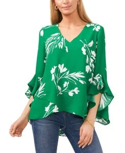 Vince Camuto Women's Floral Whisper Printed Flutter-Sleeve Blouse