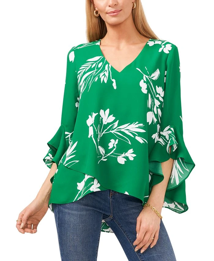 Vince Camuto Women's Floral Whisper Printed Flutter-Sleeve Blouse 1 Vince Camuto Women's Floral Whisper Printed Flutter-Sleeve Blouse