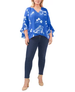 Vince Camuto Plus Size Flutter Sleeve Floral Whisps V-Neck Tunic -Anne Klein Sales Store 23910822 fpx