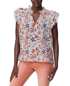 Sam Edelman Women's Printed Rey Cotton Pleat-Sleeve Top