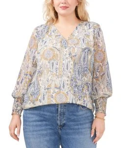 Vince Camuto Plus Size Paisley-Print Crossover Top