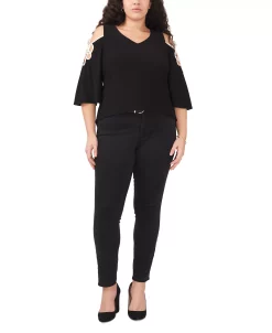 Vince Camuto Plus Size Contrast-Trim Cold-Shoulder Top