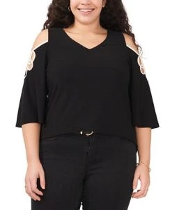 Vince Camuto Plus Size Contrast-Trim Cold-Shoulder Top -Anne Klein Sales Store 23921498 fpx