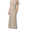 Papell Studio Women's Flutter-Sleeved Embellished V-Neck Gown