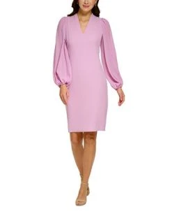 Vince Camuto Women's Balloon-Sleeve Mixed-Media Dress -Anne Klein Sales Store 24016436 fpx