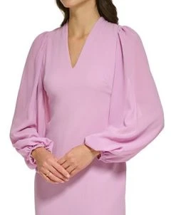 Vince Camuto Women's Balloon-Sleeve Mixed-Media Dress -Anne Klein Sales Store 24016438 fpx