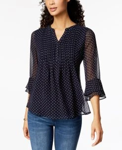 Charter Club Women's Printed Pintuck Top, Created For Macy's