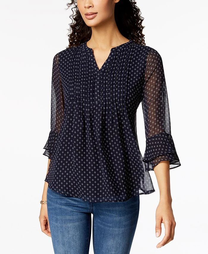 Charter Club Women's Printed Pintuck Top, Created For Macy's 1 Charter Club Women's Printed Pintuck Top, Created For Macy's