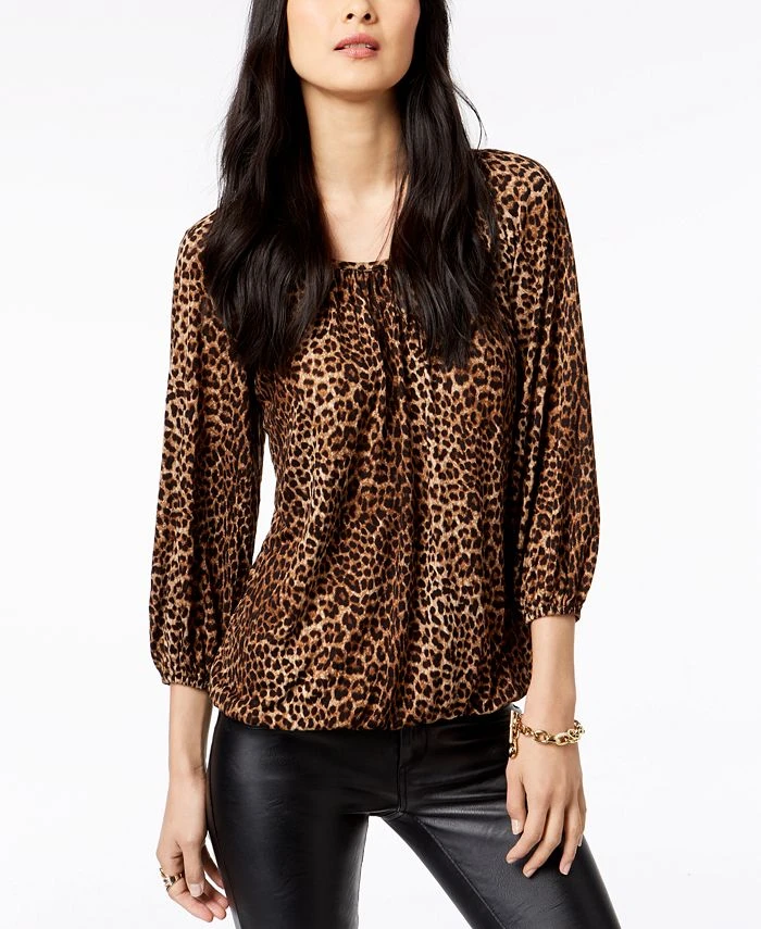 Michael Kors Leopard-Print Peasant Top, Regular & Petite 1 Michael Kors Leopard-Print Peasant Top, Regular & Petite